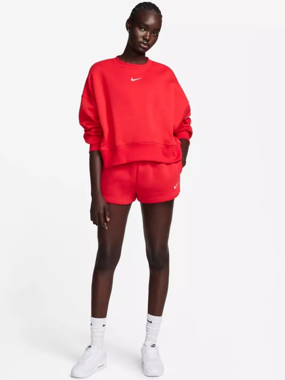 Nike Women's phoenix Bright Red Crewneck cropped Sweatshirt - Picture 2 of 4